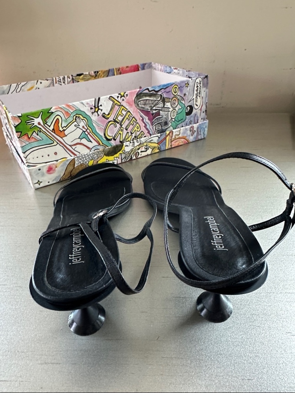 Jeffrey Campbell Black Sculpted-Heel Strappy Sandals Size 10 (Runs small!)